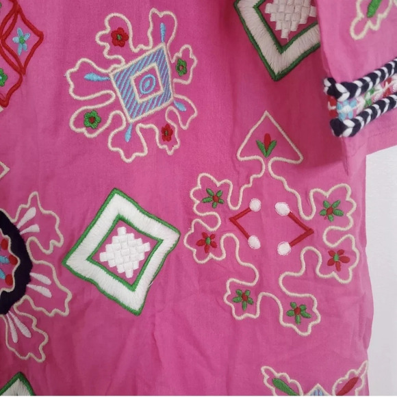 Frances Valentine Capri Embroidered Tunic Dress Pink Small Boho Cruisewear Beach - Picture 11 of 14